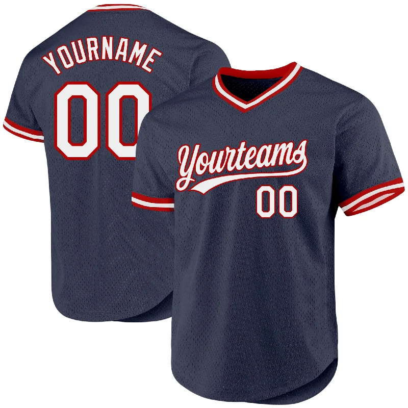 Baseball Jersey With Custom Logo-Custom Navy White-Red Authentic Throwback Baseball Jersey