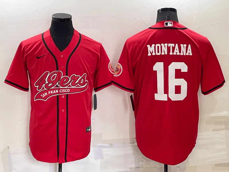 Baseball Jersey For Game Day Orders-Men's San Francisco 49ers #16 Joe Montana Red Stitched Cool Base Baseball Jersey