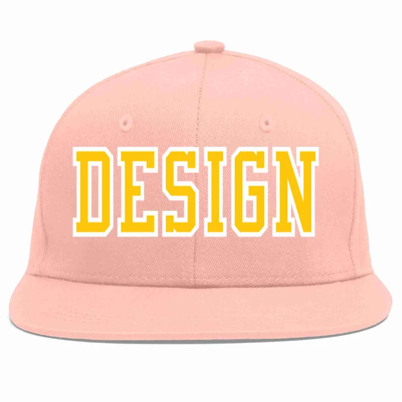 Baseball Cap For Group Orders-Custom Pink Gold-White Flat Eaves Sport Baseball Cap Design for Men/Women/Youth