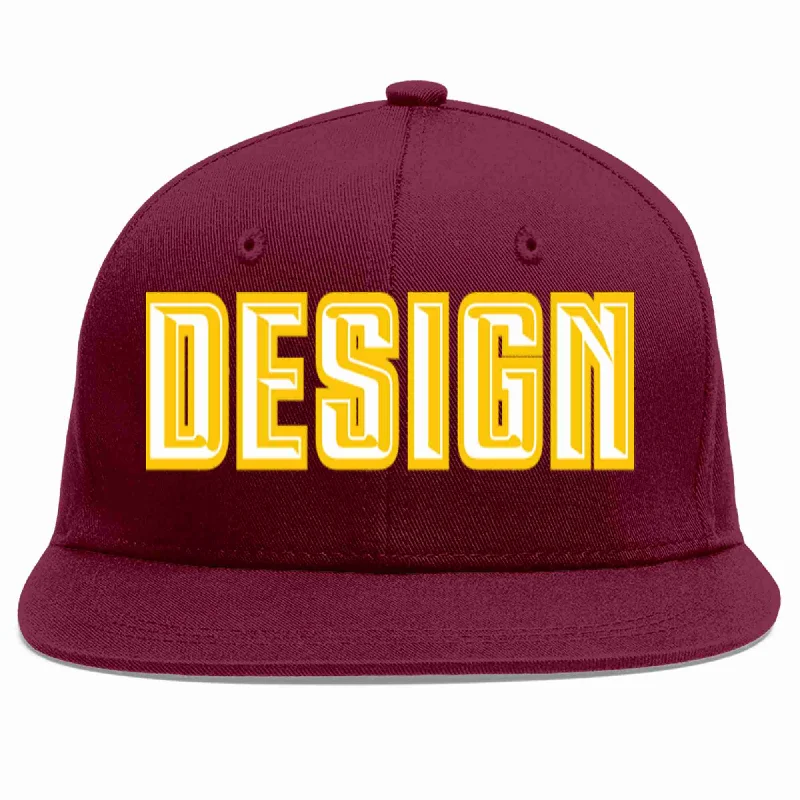 Baseball Cap For Group Custom Orders-Custom Crimson White-Gold Flat Eaves Sport Baseball Cap Design for Men/Women/Youth