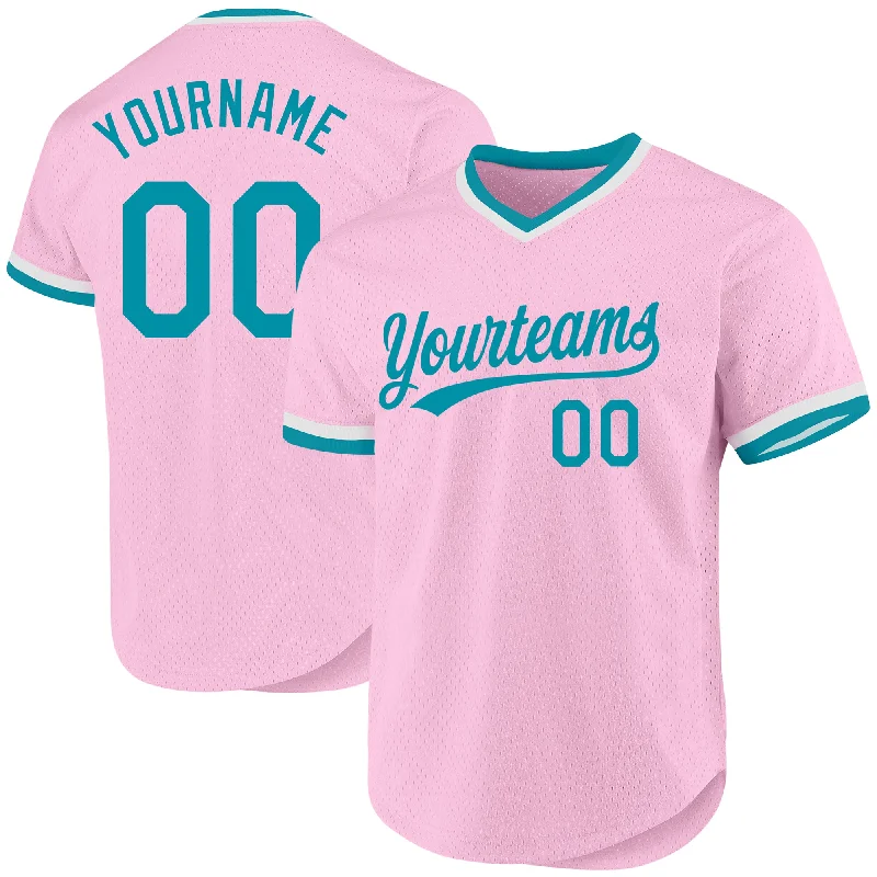 Baseball Jersey For Fundraisers-Custom Light Pink Teal-White Authentic Throwback Baseball Jersey