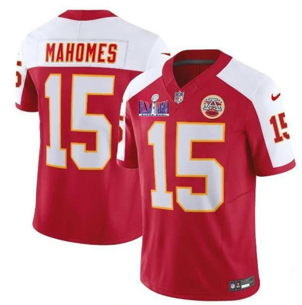 Football Jersey For Official Fan Gear Custom Orders-Men’s Kansas City Chiefs #15 Patrick Mahomes Red/White 2024 F.U.S.E. Super Bowl LVIII Patch Vapor Untouchable Limited Football Stitched Jersey