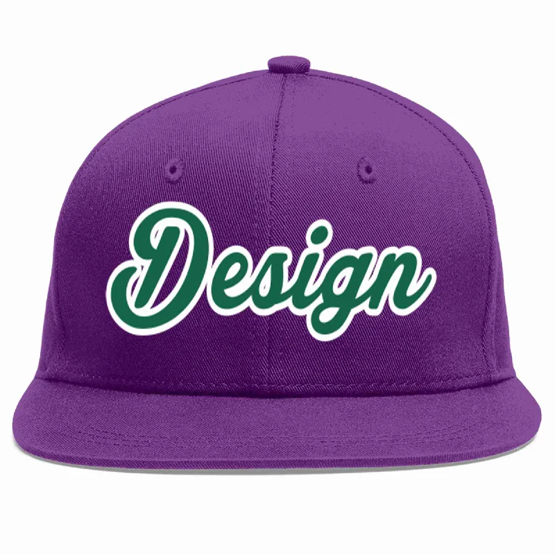 Baseball Cap For Group Custom Orders-Custom Purple Kelly Green-White Flat Eaves Sport Baseball Cap Design for Men/Women/Youth