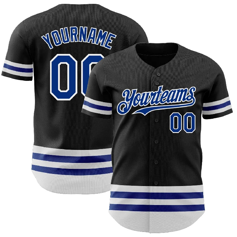 Baseball Jersey For Promotional Sales-Custom Black Royal-White Line Authentic Baseball Jersey