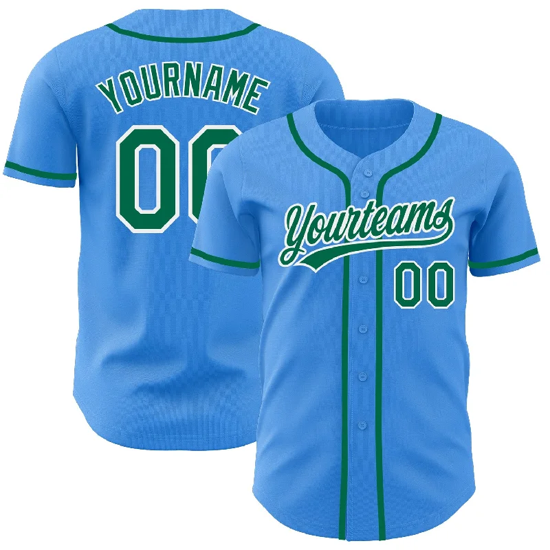 Baseball Jersey For Personalized Team Merchandise-Custom Electric Blue Kelly Green-White Authentic Baseball Jersey