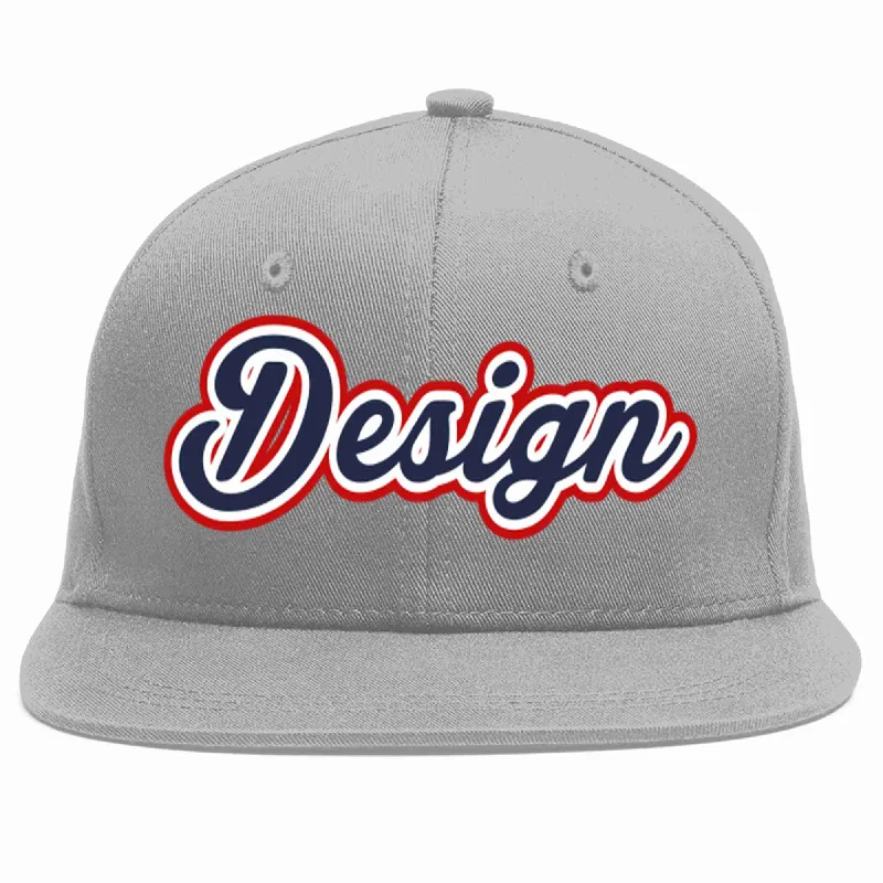 Baseball Cap For College Fans-Custom Gray Navy-White Flat Eaves Sport Baseball Cap Design for Men/Women/Youth