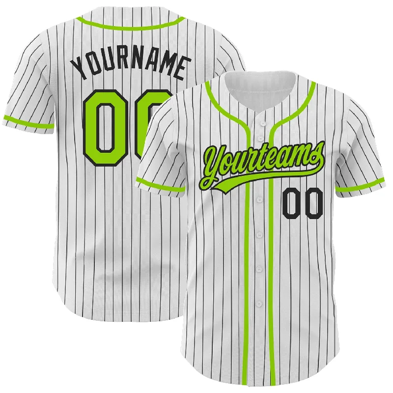 Baseball Jersey With Embroidered Team Names-Custom White Black Pinstripe Neon Green Authentic Baseball Jersey