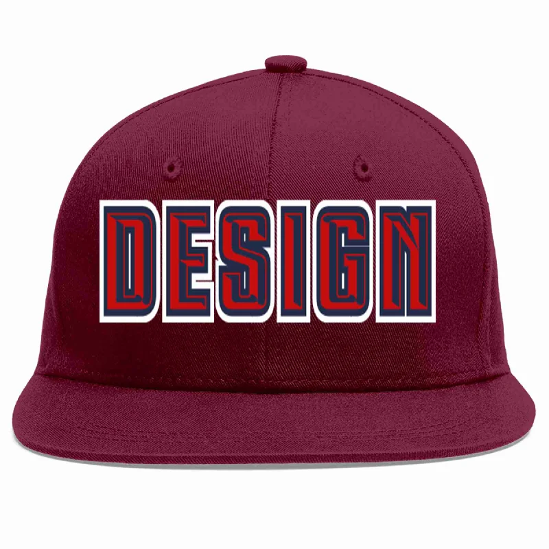 Baseball Cap For Family And Friends Gifts-Custom Crimson Red-Navy Flat Eaves Sport Baseball Cap Design for Men/Women/Youth