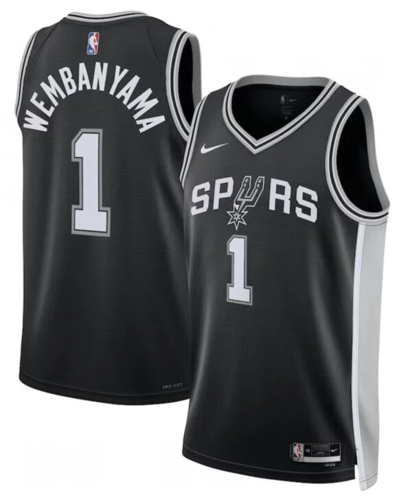 Basketball Jersey For Custom Team Orders-Spurs 1 Victor Wembanyama Black 2022-23 Association Edition Swingman Basketball Jersey