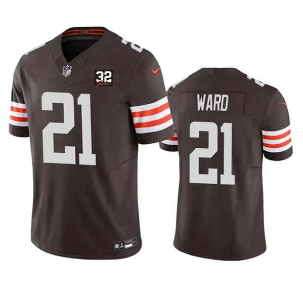 Football Jersey For Alumni Gear-Men's Cleveland Browns #21 Denzel Ward Brown 2023 F.U.S.E. With Jim Brown Memorial Patch Vapor Untouchable Limited Football Stitched Jersey