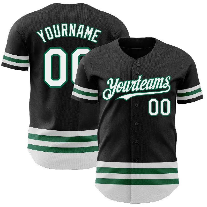 Baseball Jersey With Custom Embroidery-Custom Black White-Kelly Green Line Authentic Baseball Jersey