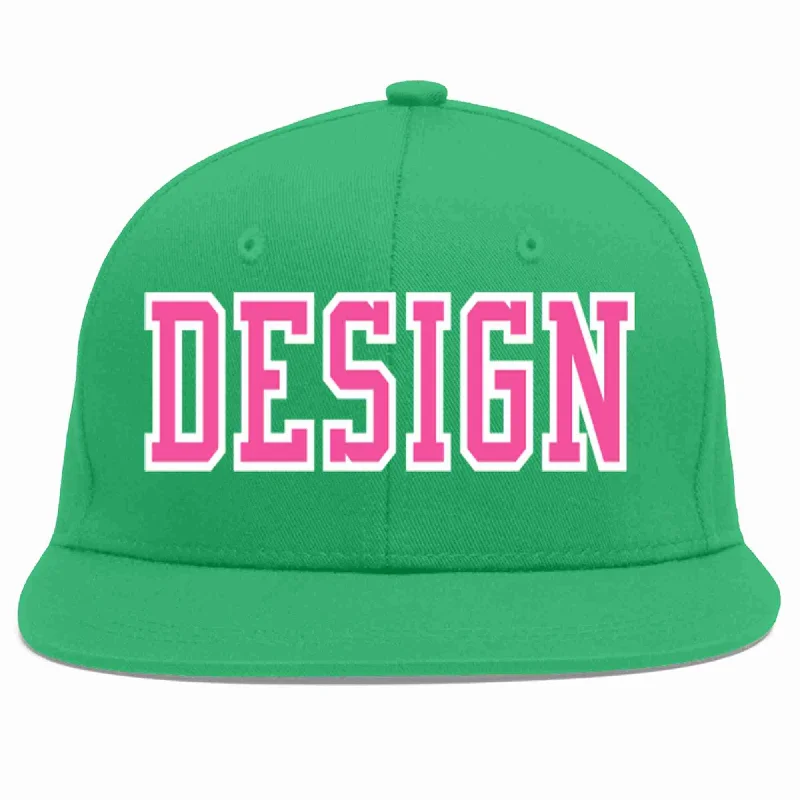 Baseball Cap For Official Sports Merchandise-Custom Teal Pink-White Flat Eaves Sport Baseball Cap