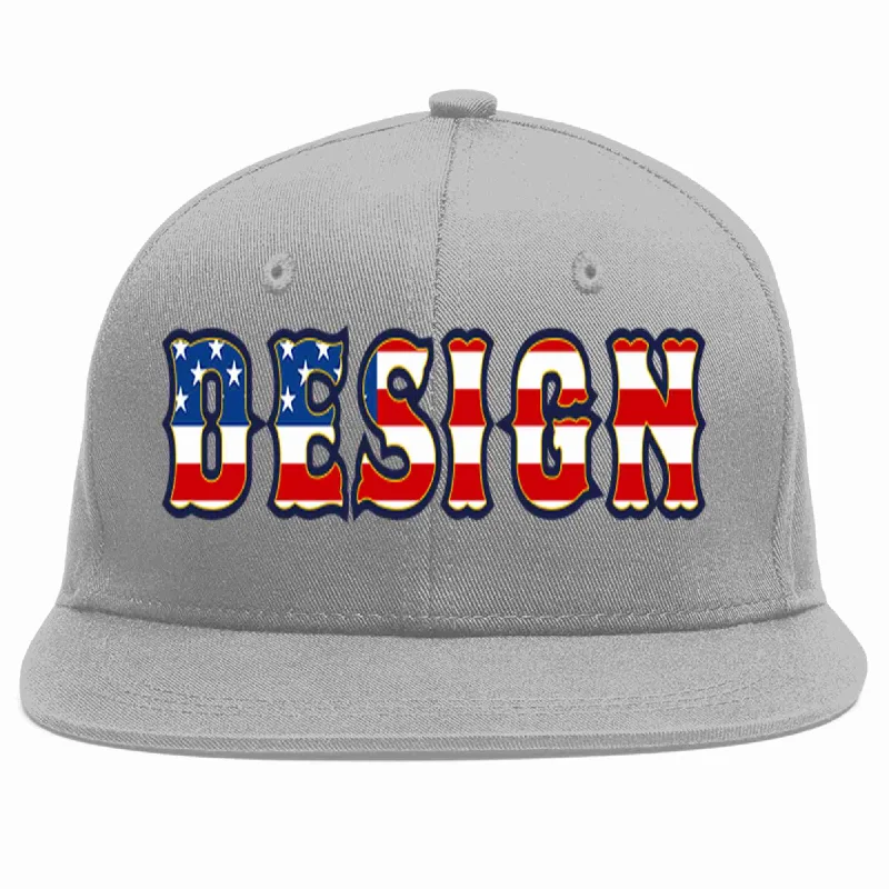 Baseball Cap For Softball And Baseball Events-Custom Gray Vintage USA Flag-Gold Flat Eaves Sport Baseball Cap Design for Men/Women/Youth