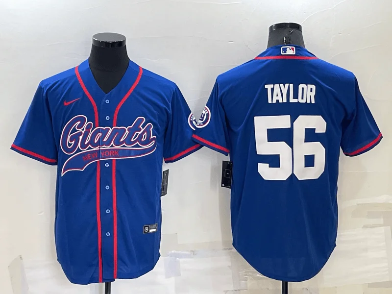 Baseball Jersey With Personalized Graphics-Men's New York Giants #56 Lawrence Taylor Blue Stitched Cool Base Baseball Jersey