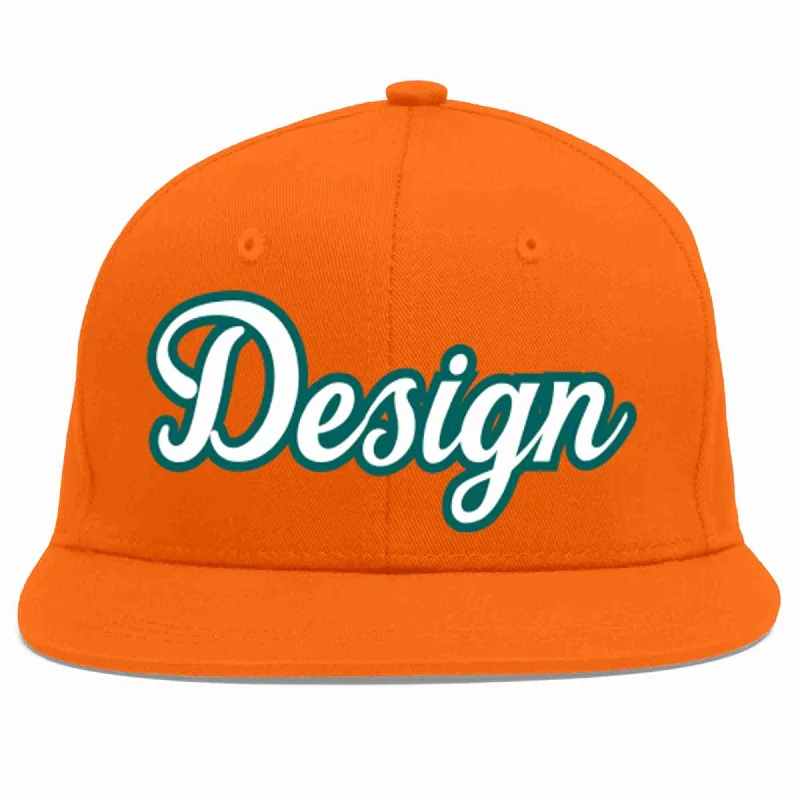 Baseball Cap For Team Supporter Gear-Custom Orange White-Aqua Flat Eaves Sport Baseball Cap Design for Men/Women/Youth