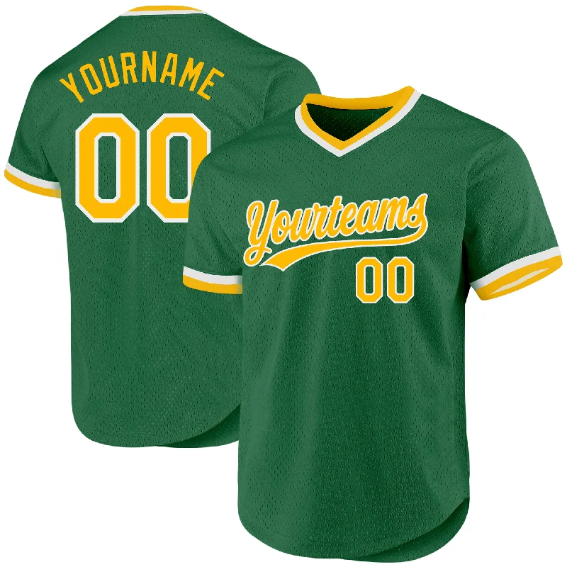 Baseball Jersey For Promotional Team Events-Custom Kelly Green Gold-White Authentic Throwback Baseball Jersey