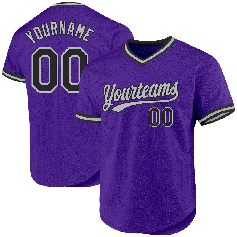 Baseball Jersey For Baseball Game Day-Custom Purple Black-Gray Authentic Throwback Baseball Jersey