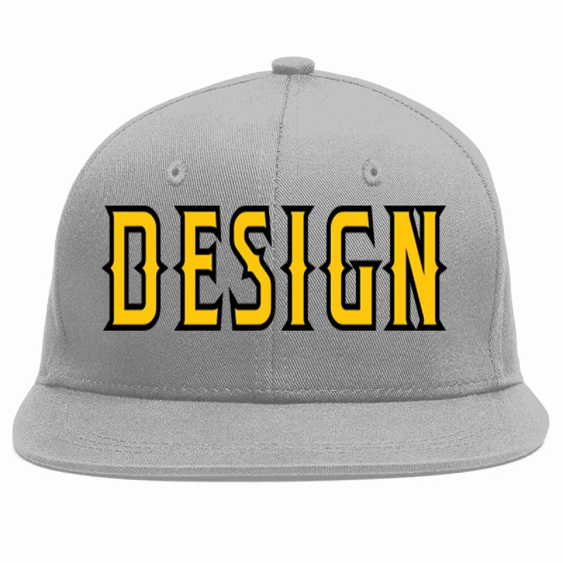 Baseball Cap With Personalized Embroidered Names-Custom Gray Gold-Black Flat Eaves Sport Baseball Cap Design for Men/Women/Youth