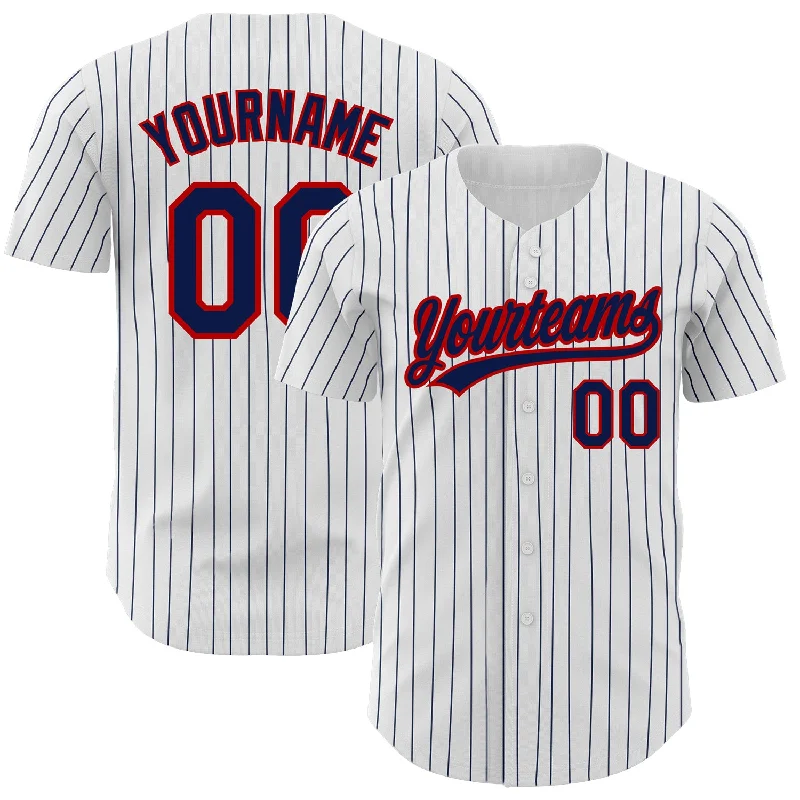 Baseball Jersey For Corporate Gifts-Custom White Navy Pinstripe Navy-Red Authentic Baseball Jersey