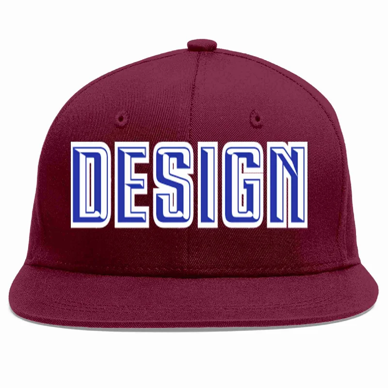 Baseball Cap For Seasonal Orders-Custom Crimson Royal-White Flat Eaves Sport Baseball Cap Design for Men/Women/Youth