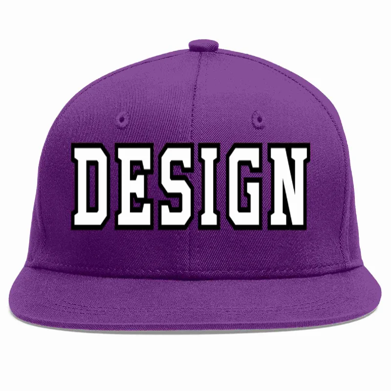 Baseball Cap With Player Signature-Custom Purple White-Black Flat Eaves Sport Baseball Cap Design for Men/Women/Youth