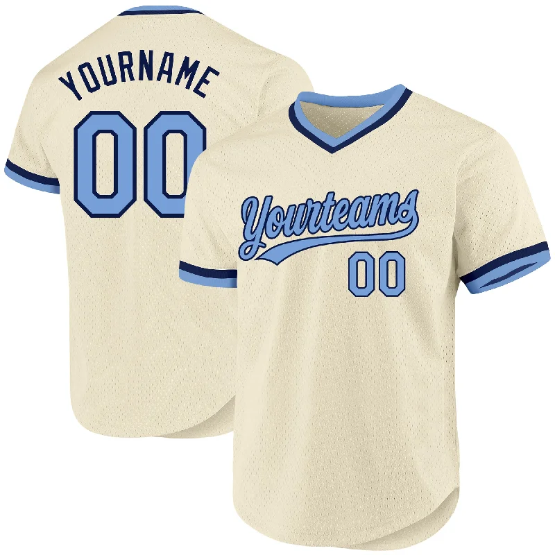 Baseball Jersey For Special Fan Gifts-Custom Cream Light Blue-Navy Authentic Throwback Baseball Jersey