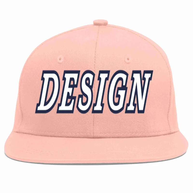 Baseball Cap For Custom Apparel Printing-Custom Pink White-Navy Flat Eaves Sport Baseball Cap Design for Men/Women/Youth