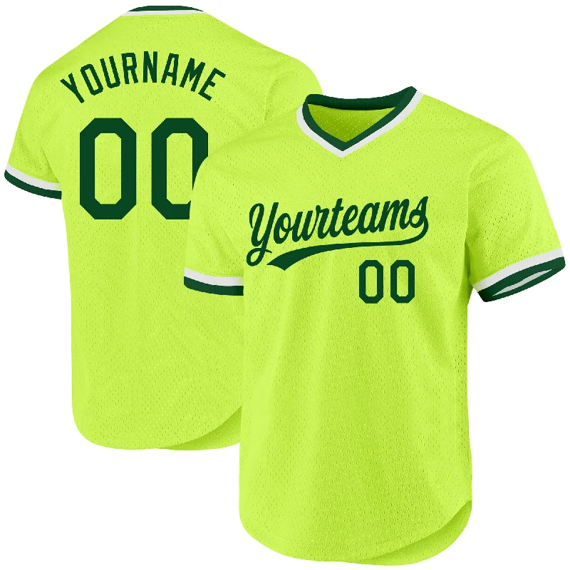 Baseball Jersey For Personalized Custom Team Orders-Custom Neon Green Green-White Authentic Throwback Baseball Jersey