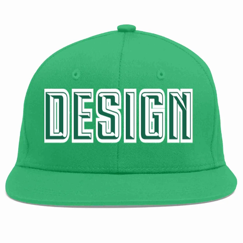 Baseball Cap With Unique Designs-Custom Teal Kelly Green-White Flat Eaves Sport Baseball Cap