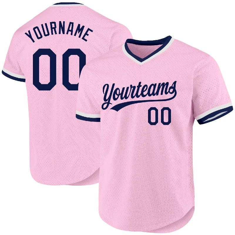 Baseball Jersey With Custom Numbering-Custom Light Pink Navy-White Authentic Throwback Baseball Jersey