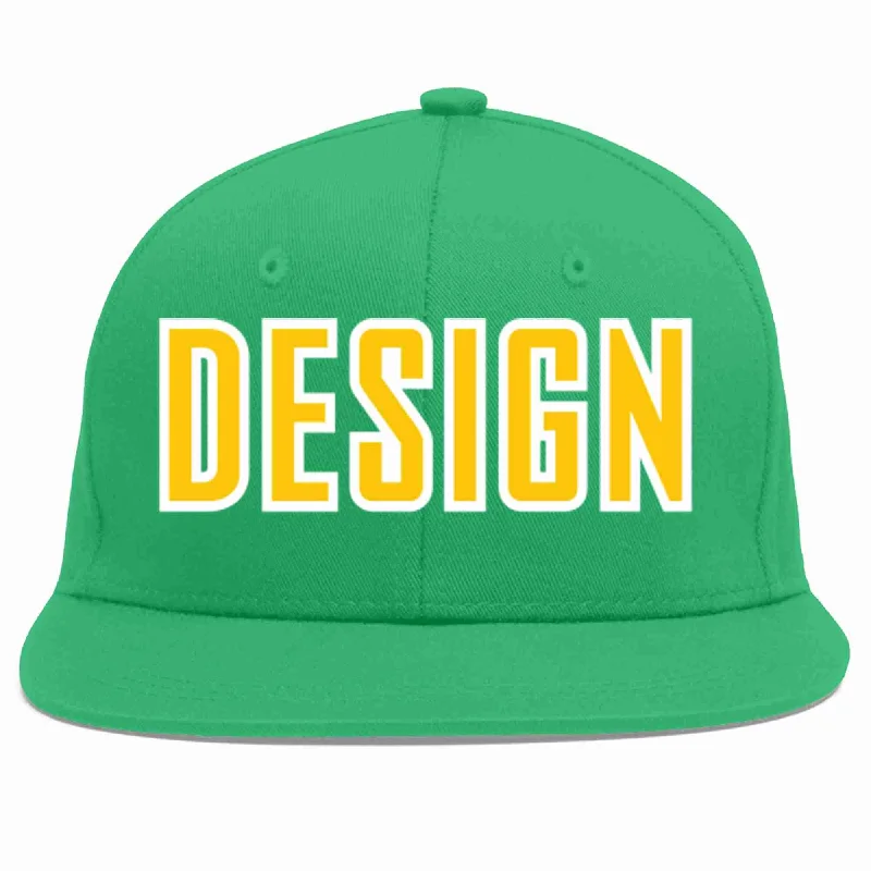 Baseball Cap For Group Custom Orders-Custom Teal Gold-White Flat Eaves Sport Baseball Cap