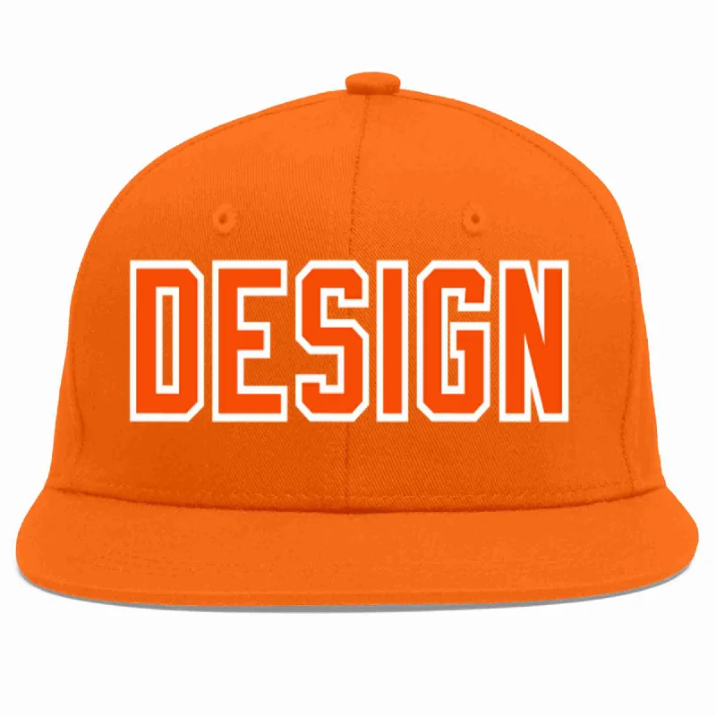 Baseball Cap With Embroidered Team Names-Custom Orange Orange-White Flat Eaves Sport Baseball Cap Design for Men/Women/Youth