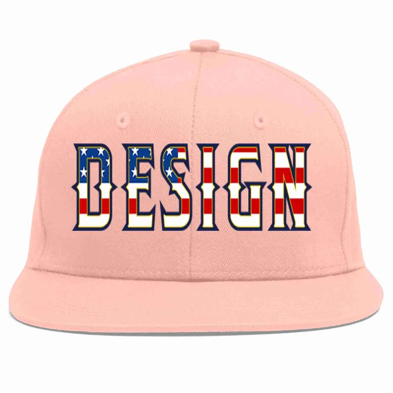 Baseball Cap For Team Logo Embroidery-Custom Pink Vintage USA Flag-Gold Flat Eaves Sport Baseball Cap Design for Men/Women/Youth