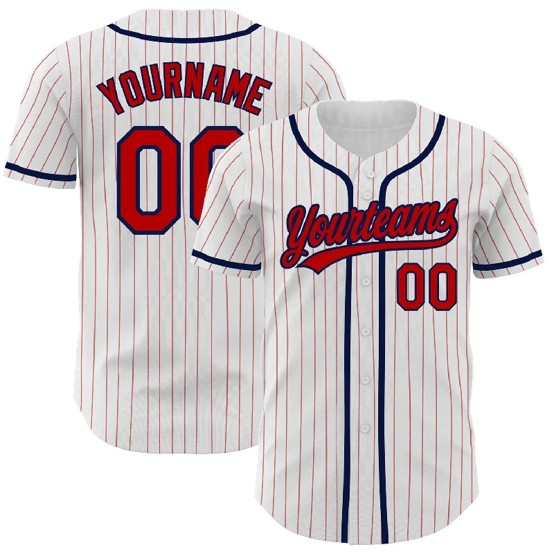 Baseball Jersey For High-Quality Custom Orders-Custom White Red Pinstripe Red-Navy Authentic Baseball Jersey