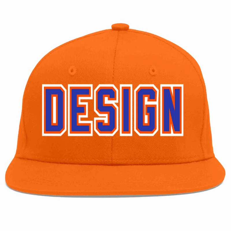 Baseball Cap For Custom Design And Embroidery-Custom Orange Royal-Orange Flat Eaves Sport Baseball Cap Design for Men/Women/Youth