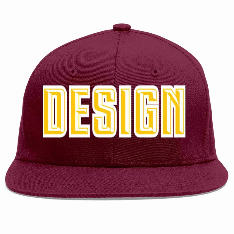 Baseball Cap For Youth Player Gear-Custom Crimson Gold-White Flat Eaves Sport Baseball Cap Design for Men/Women/Youth