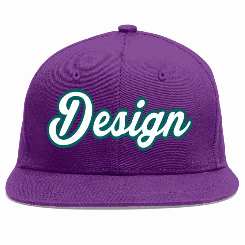 Baseball Cap For Special Edition Orders-Custom Purple White-Aqua Flat Eaves Sport Baseball Cap Design for Men/Women/Youth