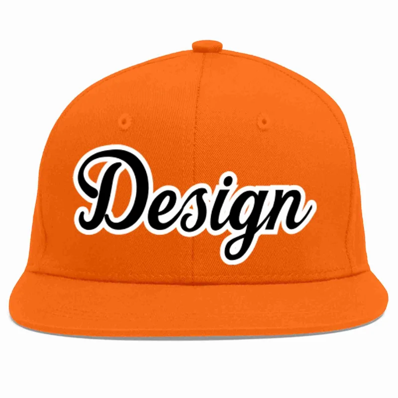 Baseball Cap For Custom Apparel Printing-Custom Orange Black-White Flat Eaves Sport Baseball Cap Design for Men/Women/Youth