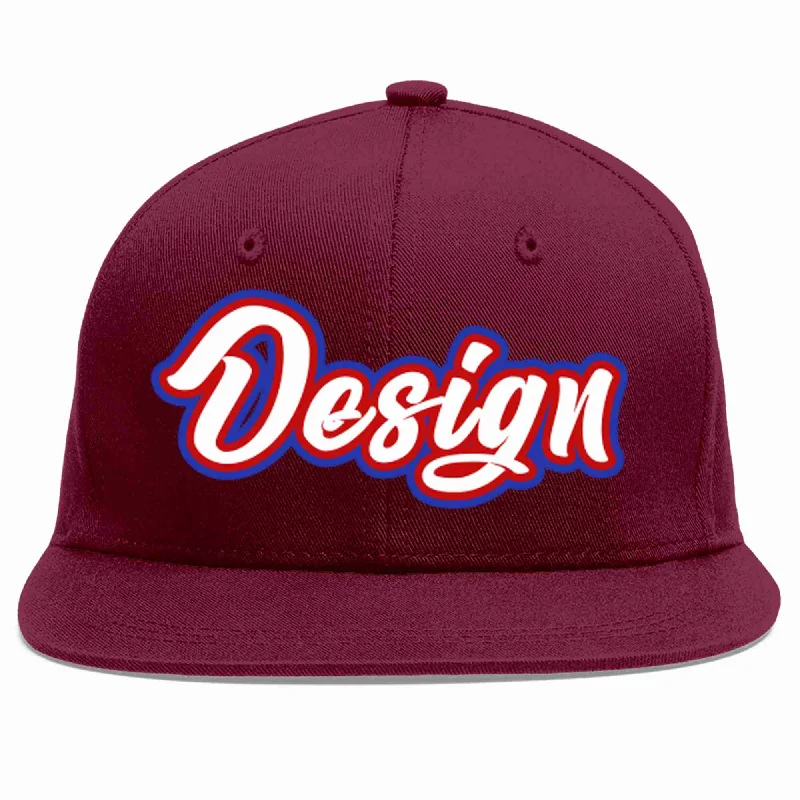 Personalized Baseball Cap-Custom Crimson White-Red Flat Eaves Sport Baseball Cap Design for Men/Women/Youth