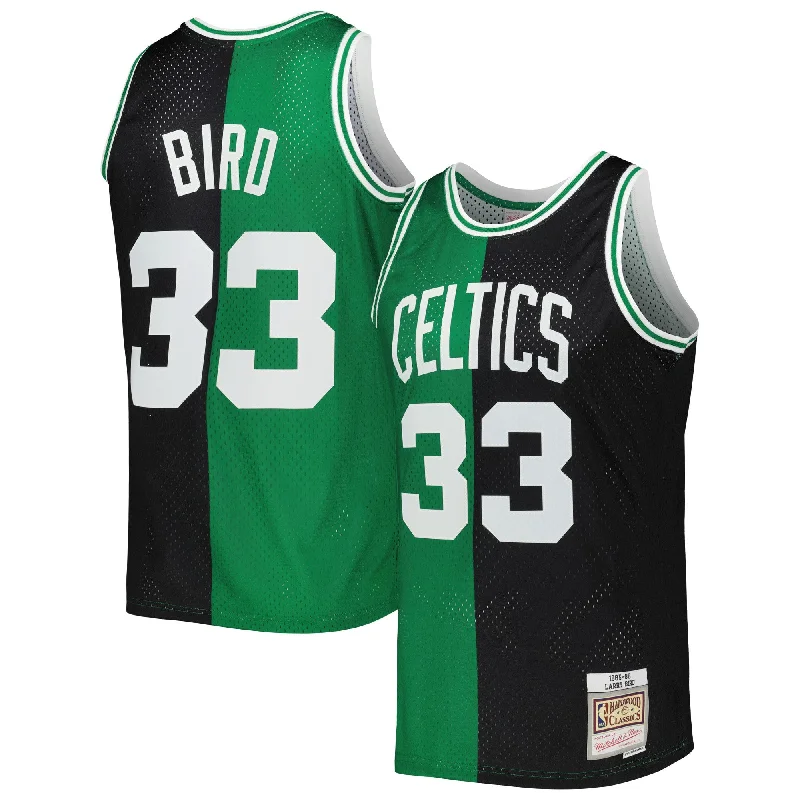 Basketball Jersey For Personalized Event Merchandise-Larry Bird Boston Celtics Hardwood Classics 1985/86 Split Swingman Basketball Jersey - Black/kelly Green