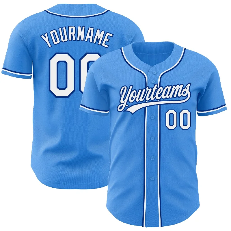 Baseball Jersey With Player Signature Embroidery-Custom Electric Blue White-Royal Authentic Baseball Jersey