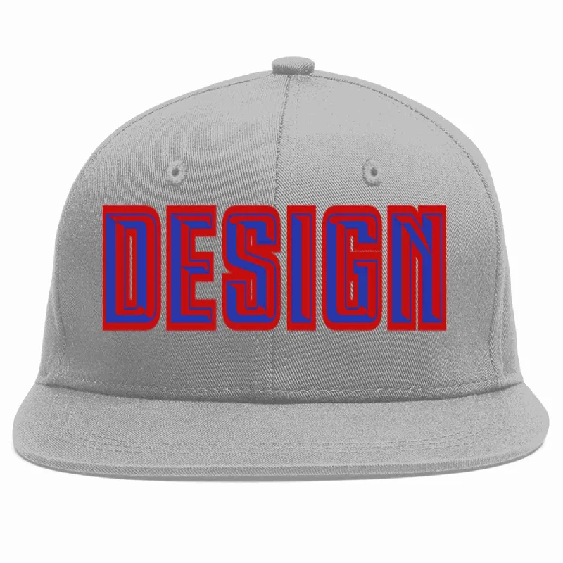 Baseball Cap For Charity Events-Custom Gray Royal-Red Flat Eaves Sport Baseball Cap Design for Men/Women/Youth