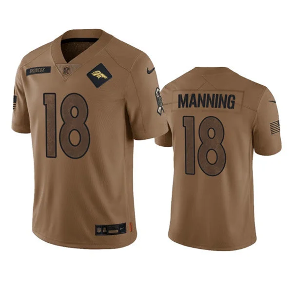 Football Jersey For Personalized Custom Team Orders-Men's Denver Broncos #18 Peyton Manning 2023 Brown Salute To Service Limited Football Stitched Jersey