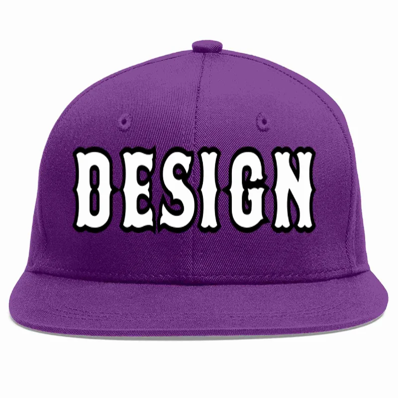 Baseball Cap For High-Quality Fan Gear-Custom Purple White-Black Flat Eaves Sport Baseball Cap Design for Men/Women/Youth