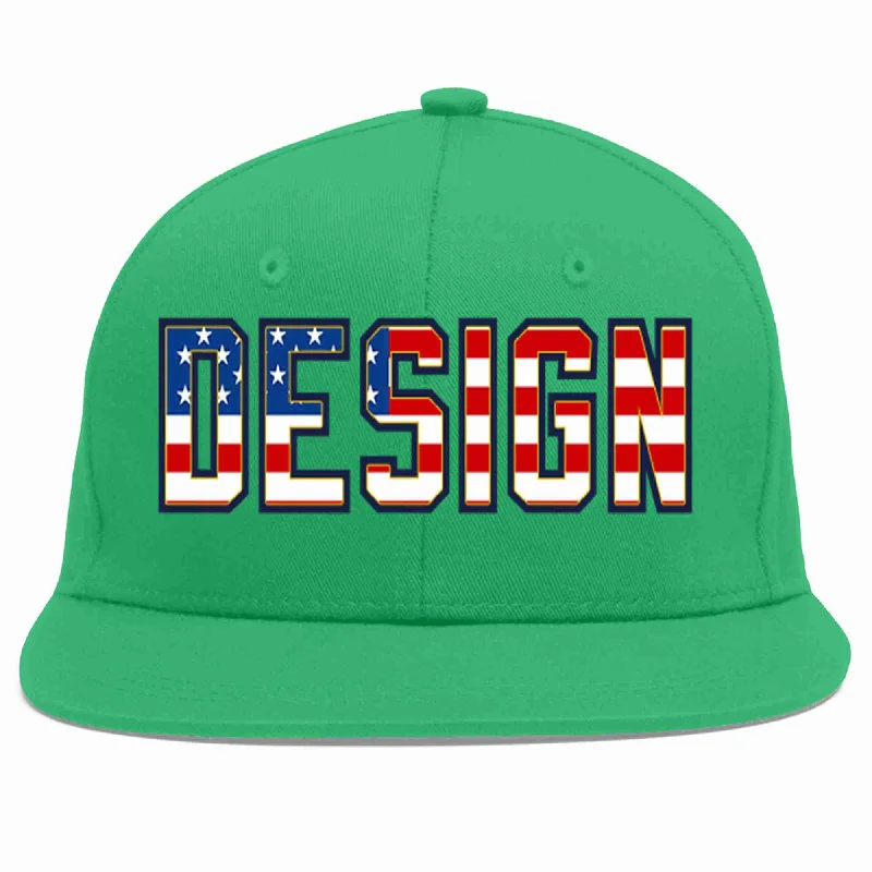 Baseball Cap For Custom Orders-Custom Teal Vintage USA Flag-Gold Flat Eaves Sport Baseball Cap