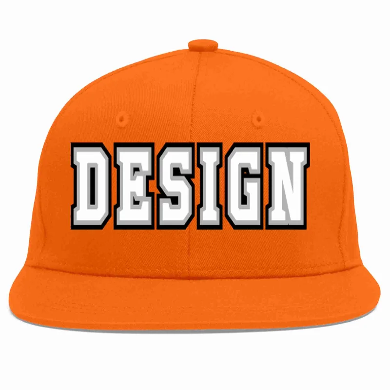 Baseball Cap For Baseball And Softball Seasons-Custom Orange White-Gray Flat Eaves Sport Baseball Cap Design for Men/Women/Youth