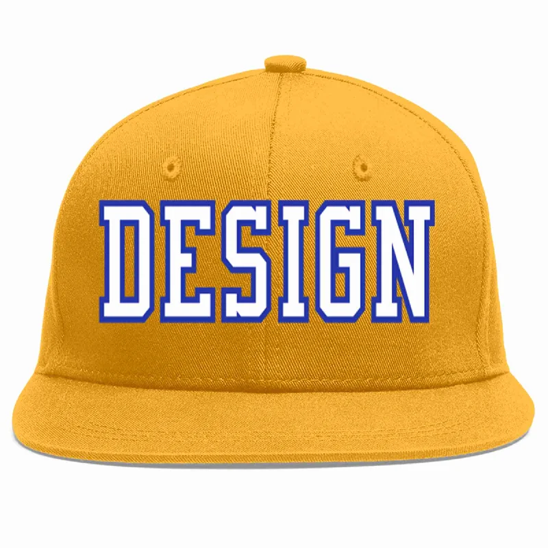 Baseball Cap For Custom Orders And Gifts-Custom Gold White-Royal Flat Eaves Sport Baseball Cap Design for Men/Women/Youth