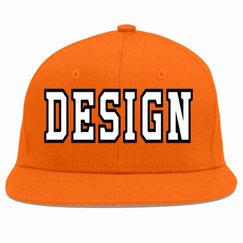 Baseball Cap For Custom Fan Merchandise Orders-Custom Orange White-Black Flat Eaves Sport Baseball Cap Design for Men/Women/Youth