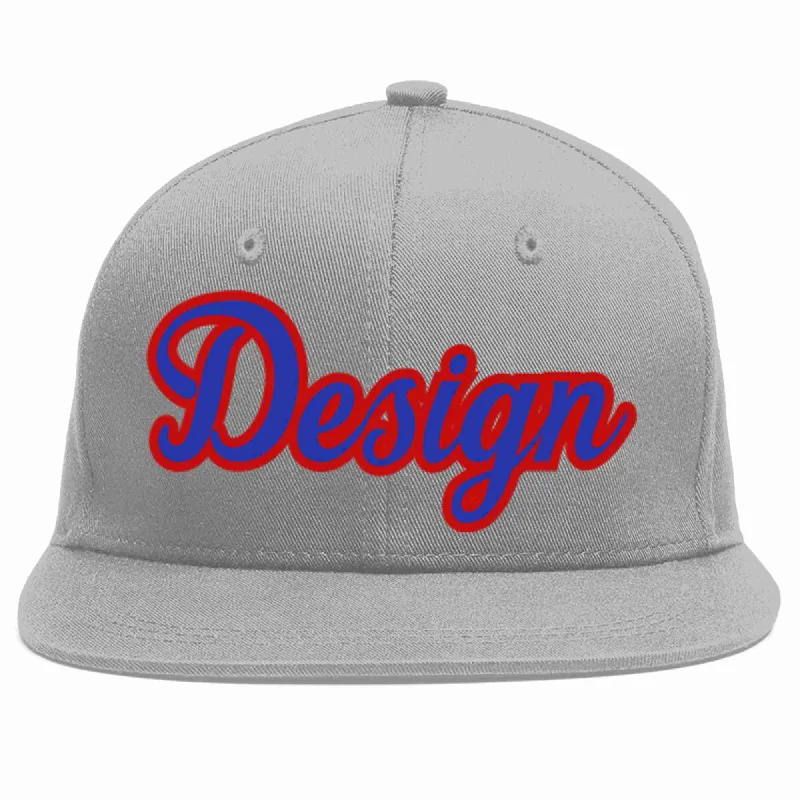 Custom Baseball Cap-Custom Gray Royal-Red Flat Eaves Sport Baseball Cap Design for Men/Women/Youth