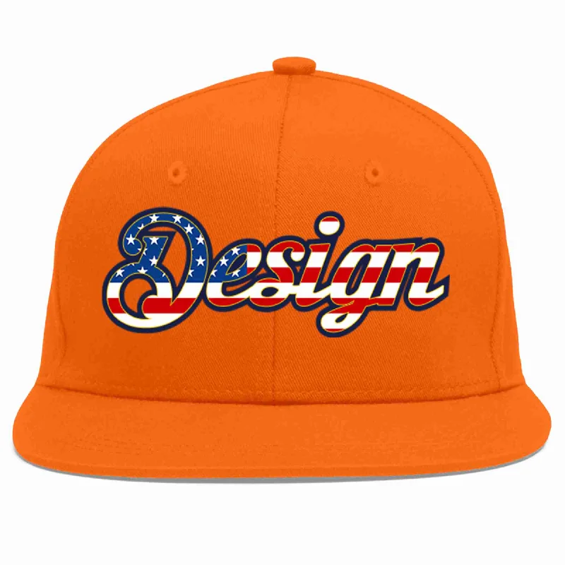 Baseball Cap For Exclusive Fan Gear-Custom Orange Vintage USA Flag-Gold Flat Eaves Sport Baseball Cap Design for Men/Women/Youth